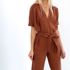 Women’s Rust Brown Tie-Waist Jumpsuit